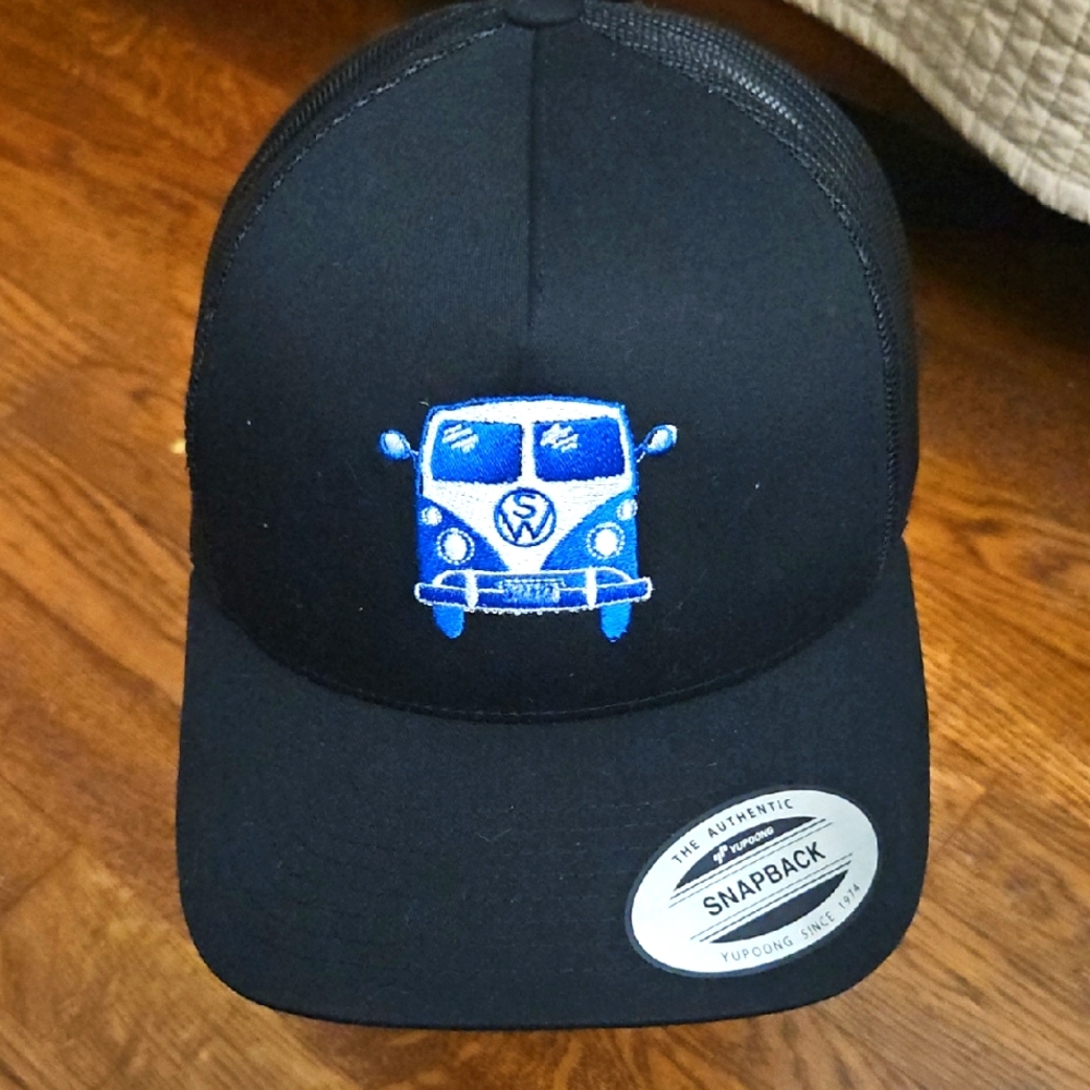 NWOT Yupoong Black Snapback Cap with Blue Embroidery